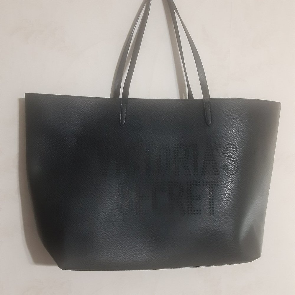 NWOT Victoria's Secret Weekender PVC Black and Silver Tote Bag